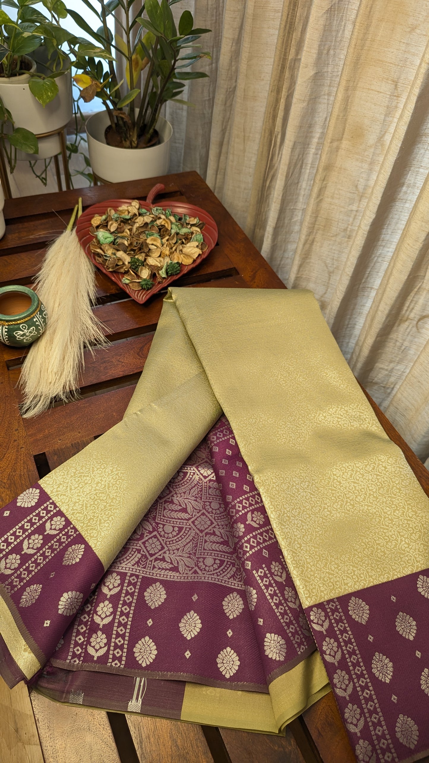 Gold and Purple Fancy Silk Saree