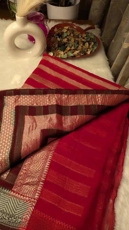 Silk Banaras Georgett Khaddi Saree