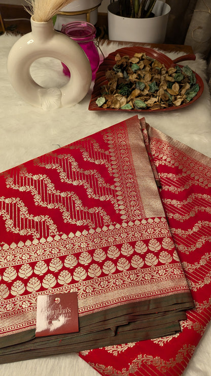 Banaras Sateen Silk Saree -Red