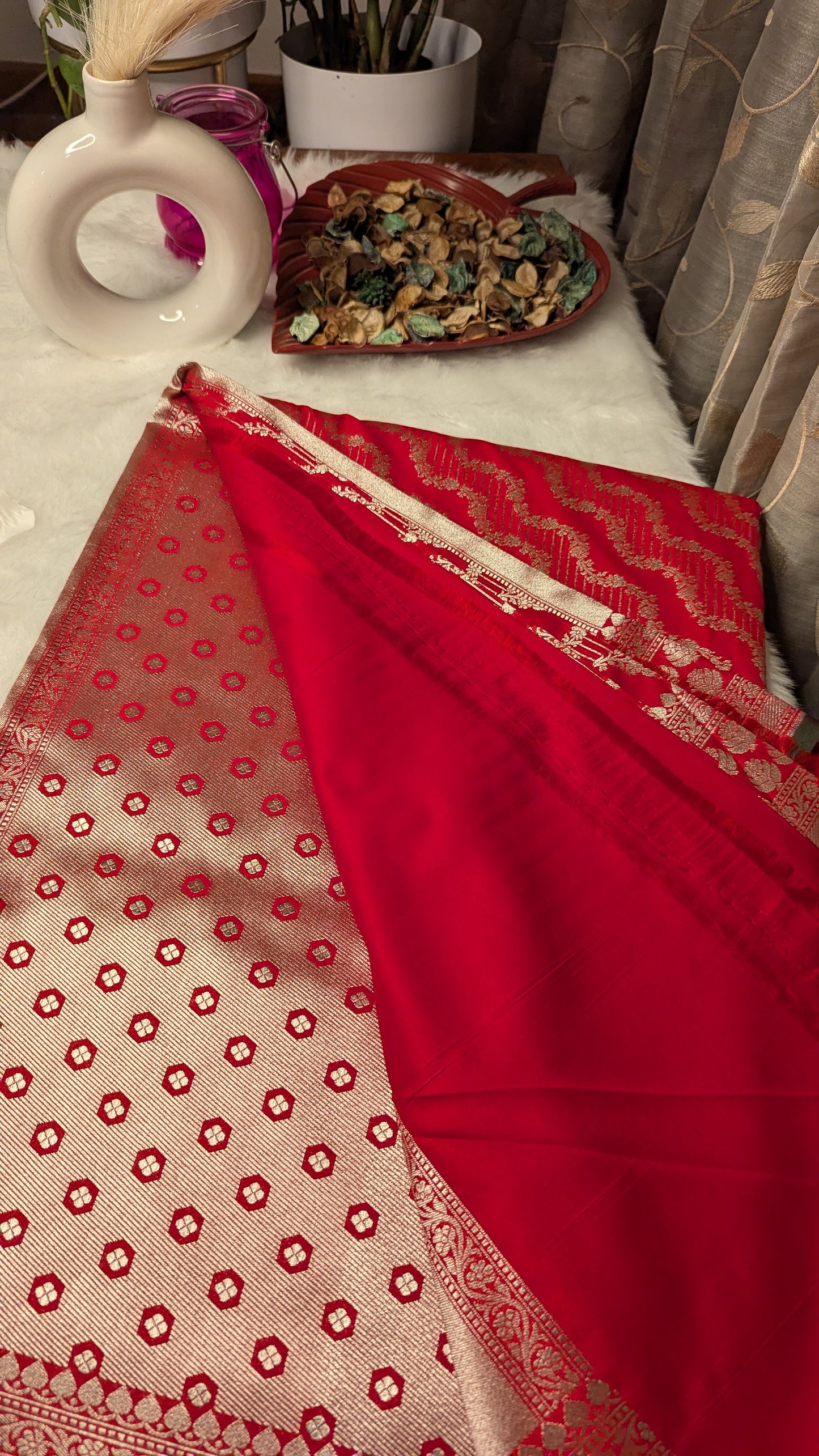 Banaras Sateen Silk Saree -Red