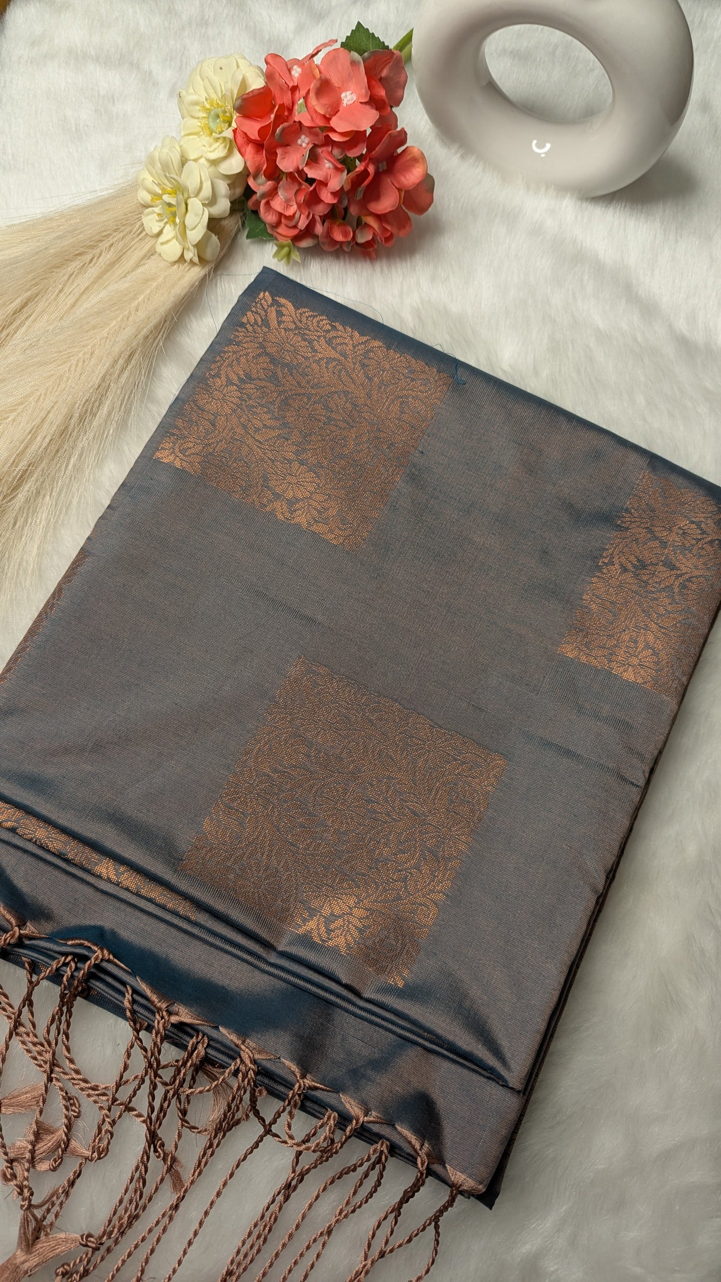 Grey Color Kanchi Soft Silk Saree