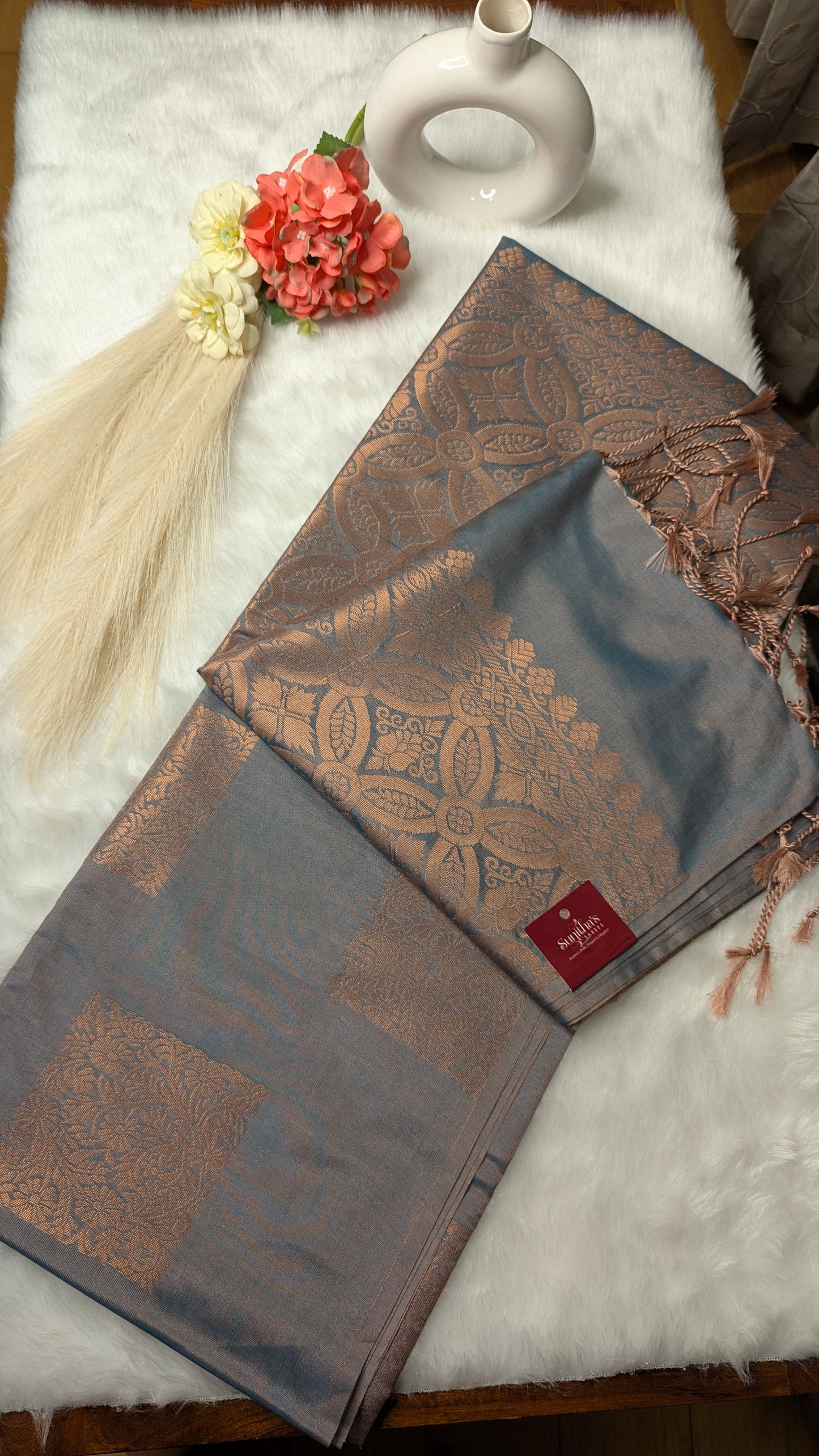 Grey Color Kanchi Soft Silk Saree