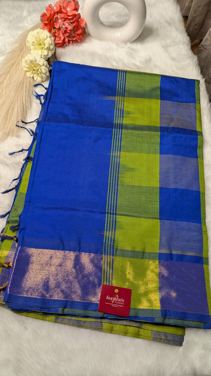 Blue and Green Checks Silk Cotton Saree